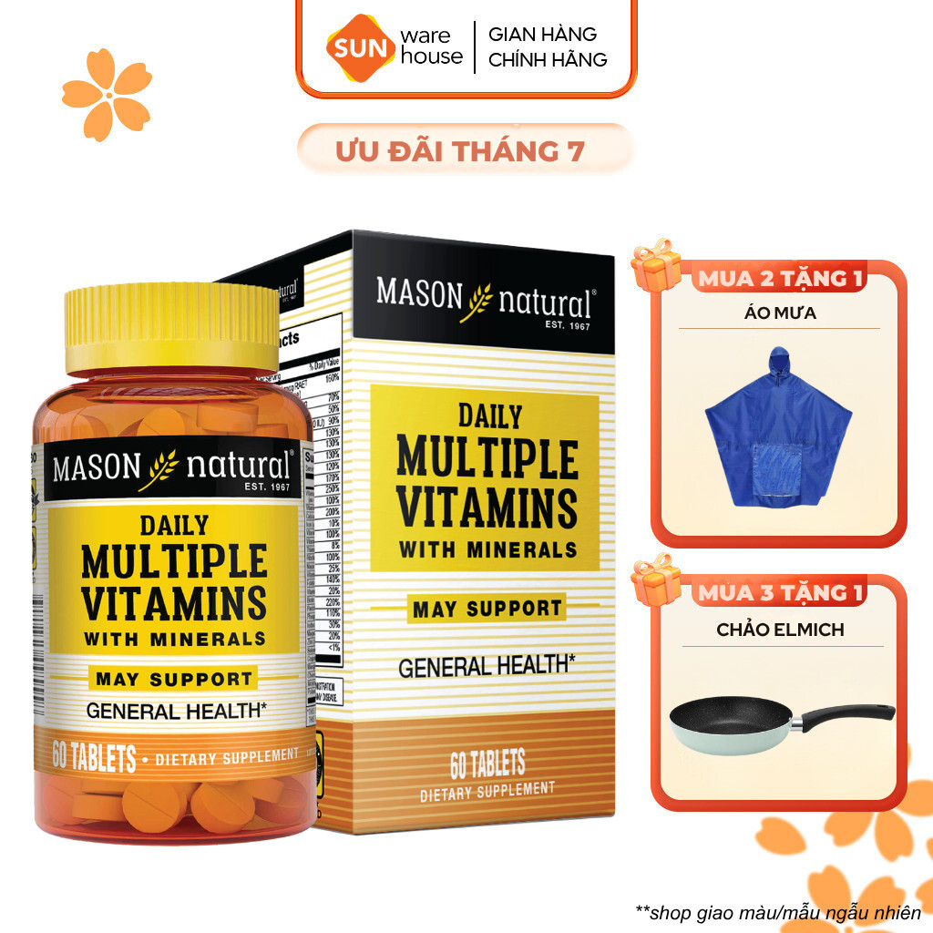 Viên Uống Hỗ Trợ Sức Khoẻ MASON NATURAL Daily Multiple Vitamins With Minerals 60 Viên