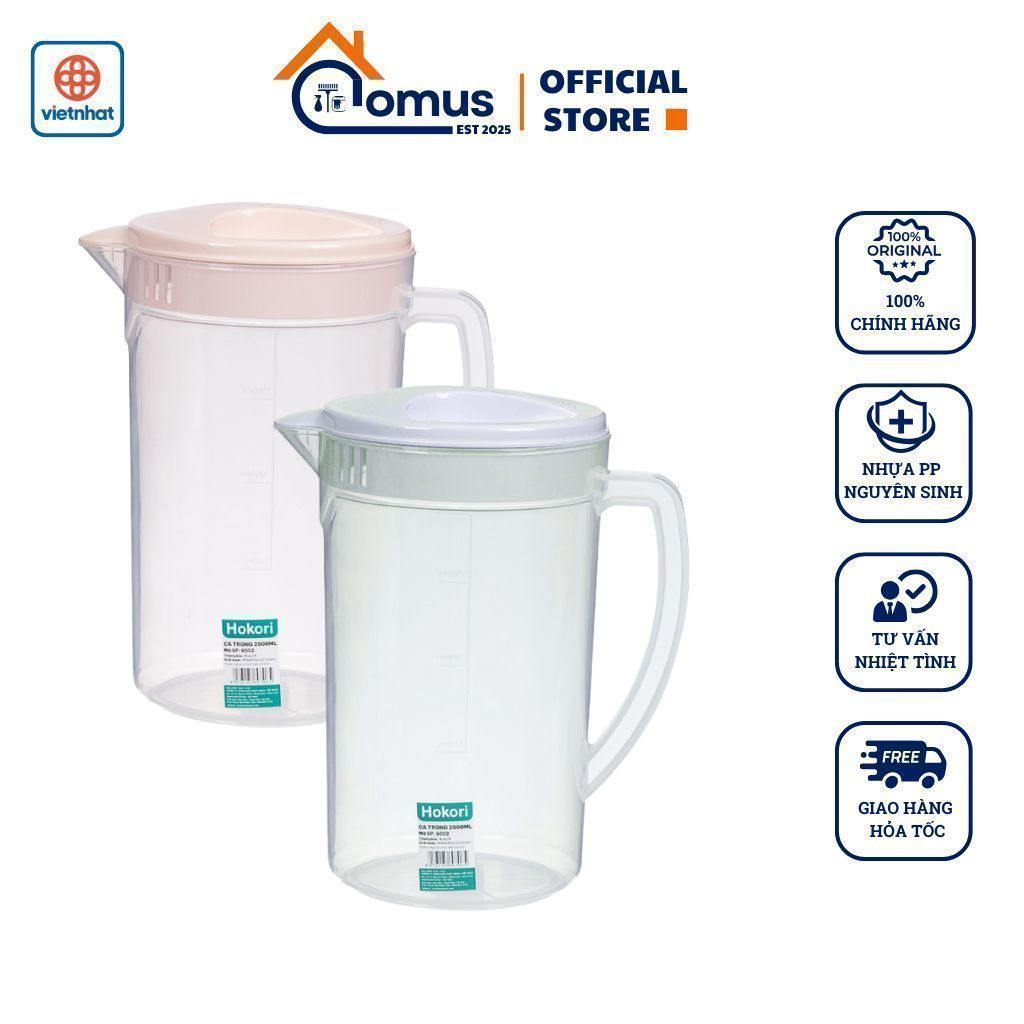 Ca Đựng Nước, Bình Nước Nhựa Trong Có Nắp Đậy 2.5L Việt Nhật 6052 Hàng Loại Tốt - DOMUS