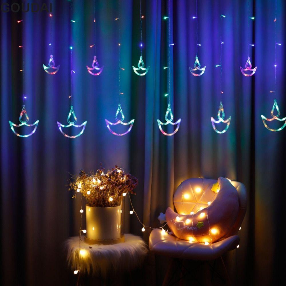 GOUDAI Diwali Light, Happy Diwali Hình Trái Tim Đèn Rèm, Diwali Trang Trí USB Cắm Dây Đêm rực rỡ Đèn