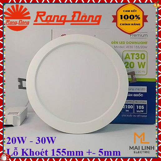 Đèn Led Downlight âm trần 20W 30W Rạng Đông -Lỗ khoét trần 155mm +-5mm -Ánh sáng trắng 6500K -Chip K