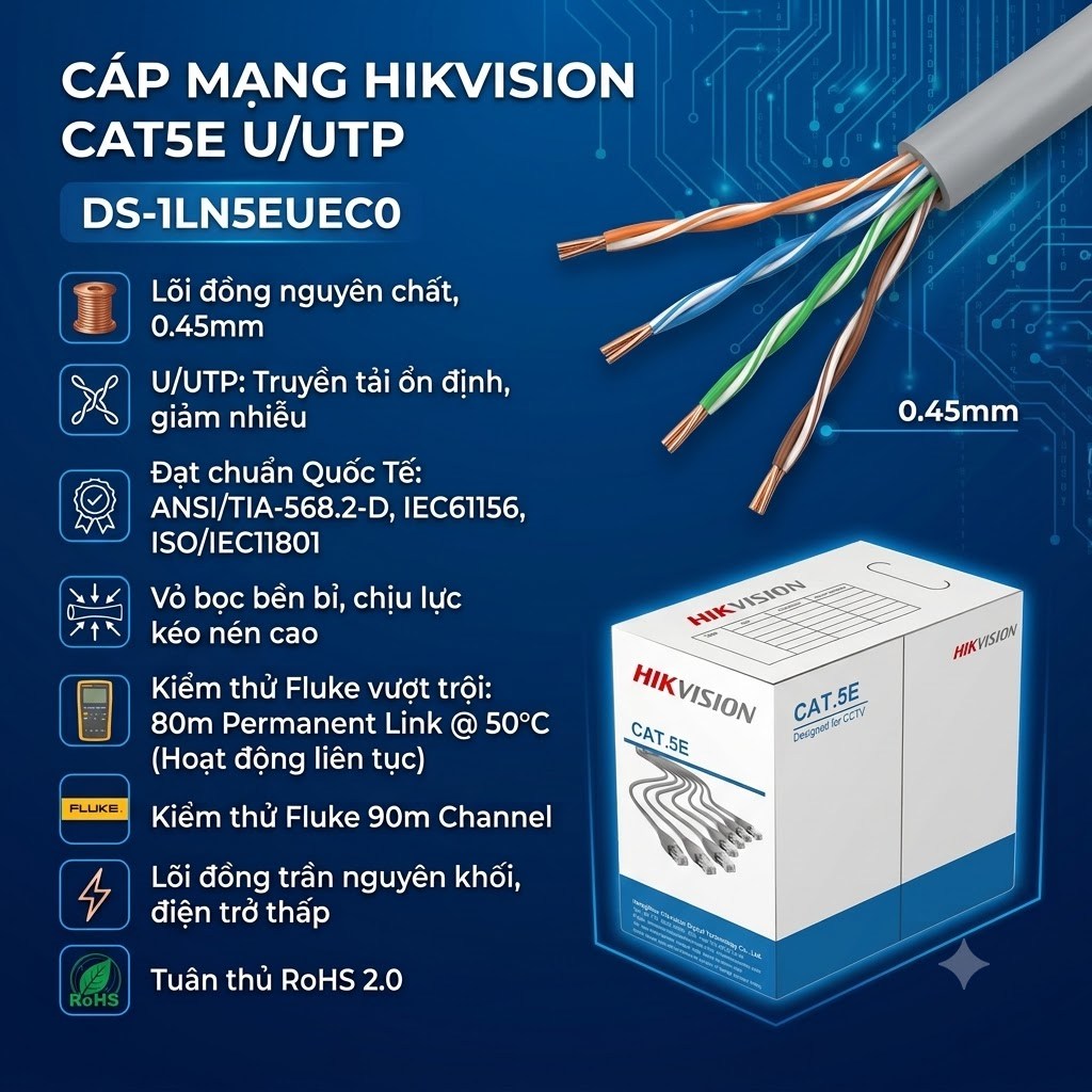 Cáp Mạng HIKVISION DS-1LN5EUEC0 Cat.5E - Truyền Tải Ổn Định, Độ Bền Cao