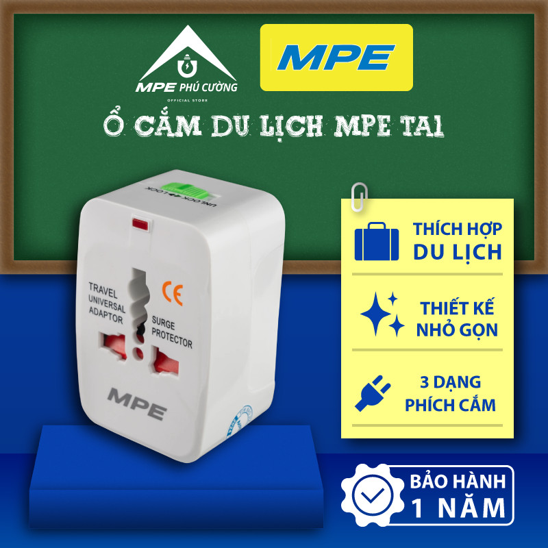 (CHÍNH HÃNG) MPE - Ổ cắm du lịch đa năng thiết kế nhỏ gọn tiêu chuẩn Châu Âu Chính hãng MPE Phú Cườn