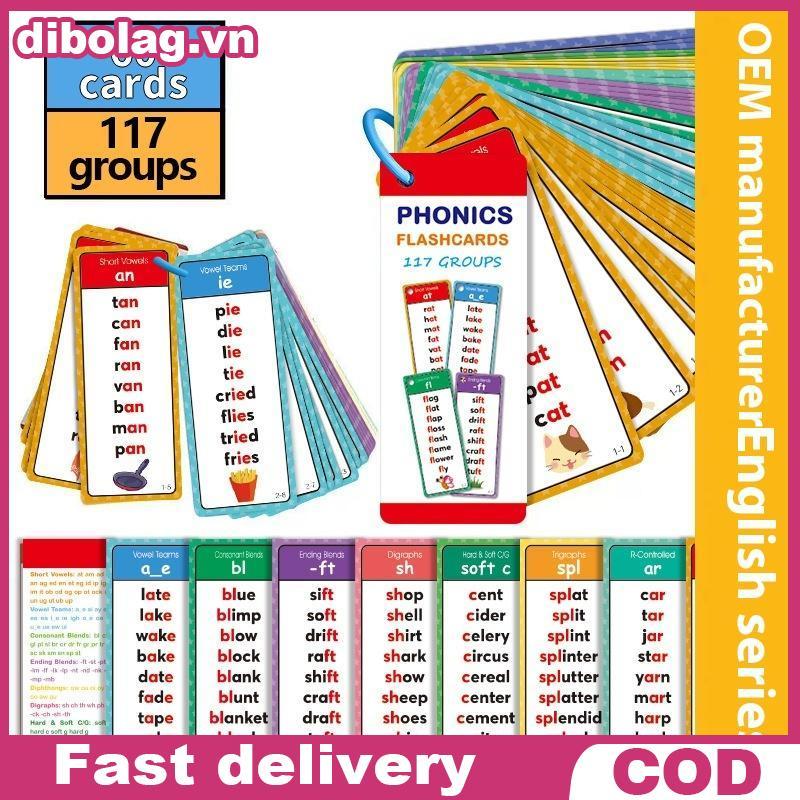 DIBO 60 Tờ Montessori Phonics Danh sách từ Thẻ Học từ vựng tiếng Anh Flashcards.