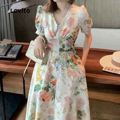 Đầm nữ Lovito Kỳ nghỉ xuân hè dây kéo in hoa phong cách L146LD106