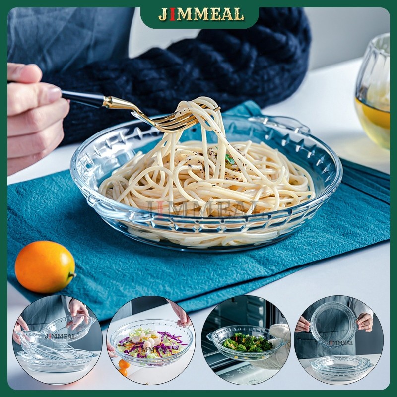 [Bao Vỡ] Đĩa Thủy Tinh Chịu Nhiệt JIMMEAL Tay Câm, Trong Suốt, Cường Hóa Dùng Lò Vi Sóng, Lò Nướng