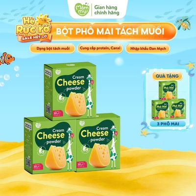 Phô mai tách muối gia vị ăn dặm cho bé Mămmy dạng bột rắc cơm, cháo cho bé 6 tháng, hộp 10 gói x 3g