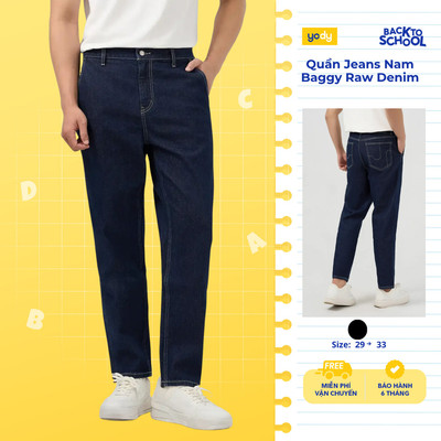 Quần Jeans Nam Yody Dáng Baggy Raw Denim Twill dệt chéo, Đứng Form TRA- MCJE25A146