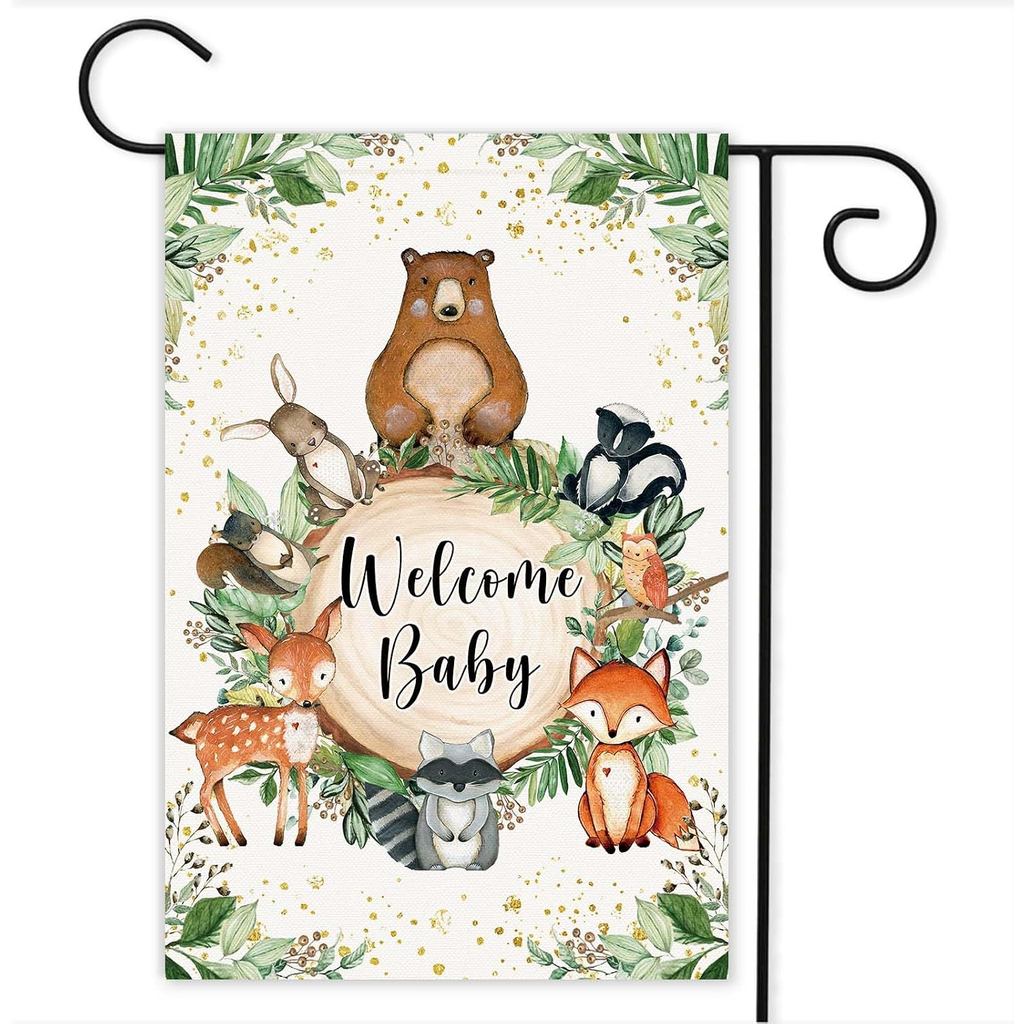 Woodland Chào Mừng Bé Vườn Cờ, 12 × 18 Inch Hai Mặt Woodland Cho Bé Tắm Vườn Cờ, Động Vật Rừng Bãi C
