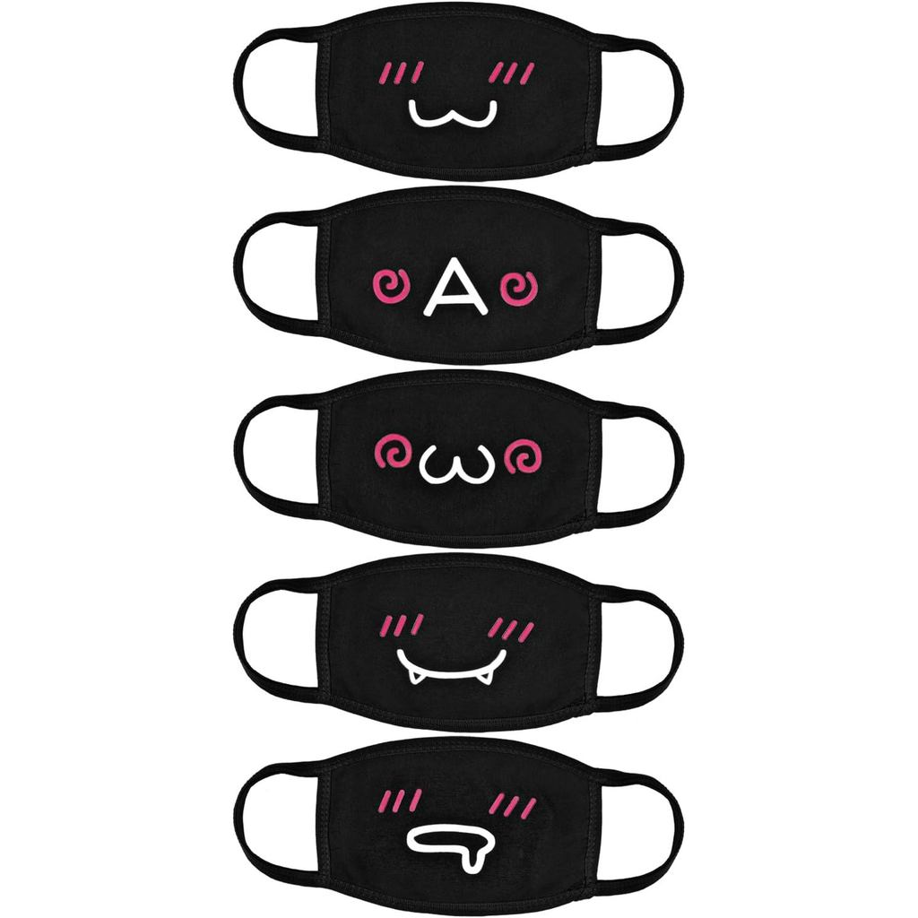Mặt nạ muffler Kawaii, 5 gói Mặt nạ miệng Cotton Anime chống bụi Mặt nạ Kaomoji dễ thương