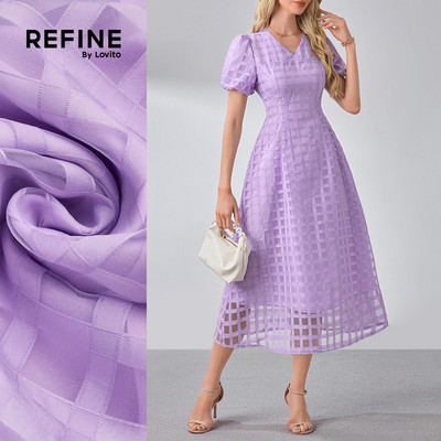 (NEW) (Refine by Lovito) Váy Jacquard Dáng Dài Hai Lớp Thanh Lịch Cho Mọi Mùa Màu Tím Nhạt Cho Phụ Nữ LR13L137