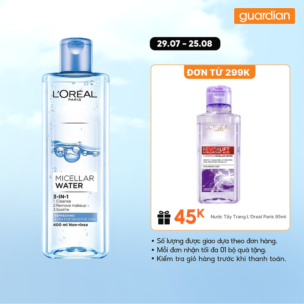 Nước Tẩy Trang L'Oréal Paris 3 In 1 Micellar Water Làm Tươi Mát Da Guardian 400Ml