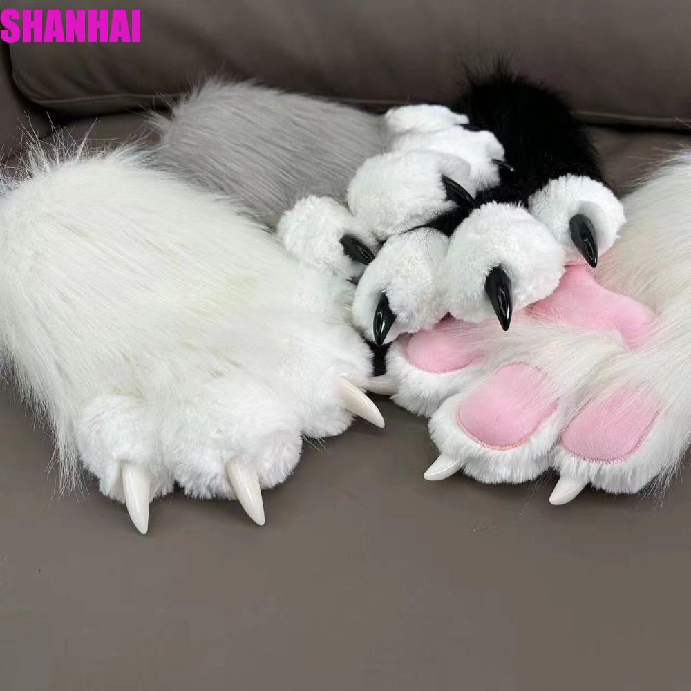 SHANHAI Găng tay chân mèo sang trọng, Fursuit Kigurumi Furry Cosplay Trang phục Găng tay, Kawaii Dày