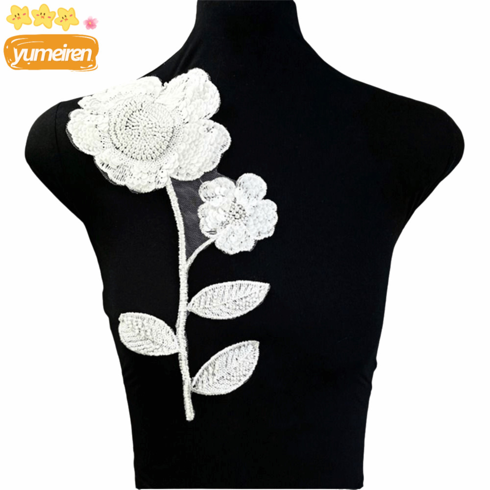 YUMEIREN Sequin Thêu Vải Miếng Dán, Hoa Trang Trí Hạt Sequin Thêu Ren Vải Miếng Dán, Vải Ren Máy Tín