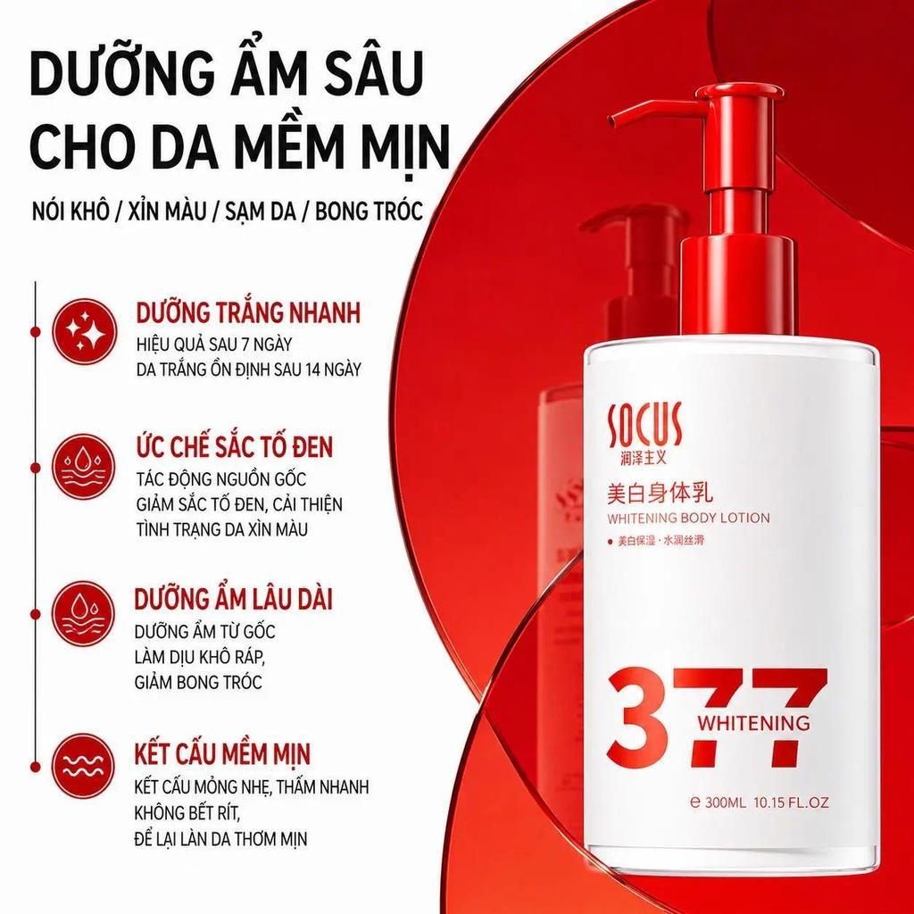 [Tặng kèm mặt nạ dưỡng da 377] Sữa dưỡng thể SOCUS 377, làm trắng da, làm mờ vết thâm và cải thiện t