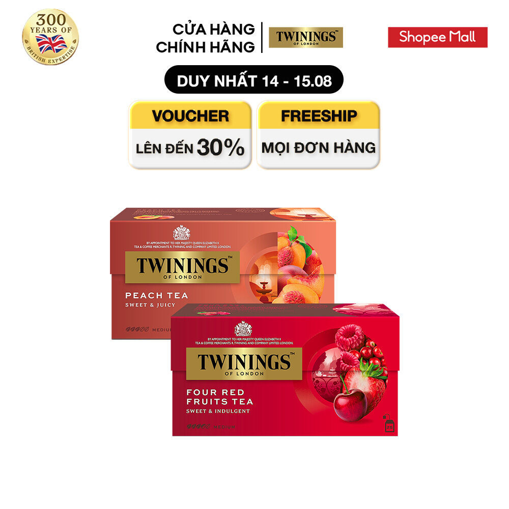 Combo 2 Trà Túi Lọc Vị Đào Twinings Peach Tea và Trà Túi Lọc 4 Vị Twinings Four Red Fruits Tea - Hộp