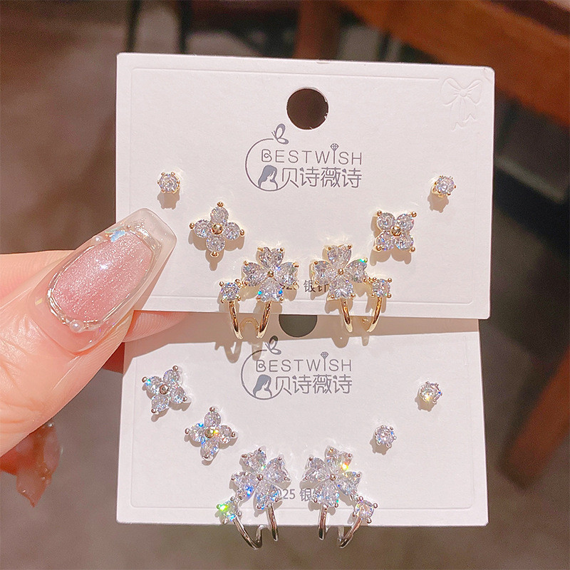 Bộ bông tai hình trái tim thời trang Zircon tinh tế
