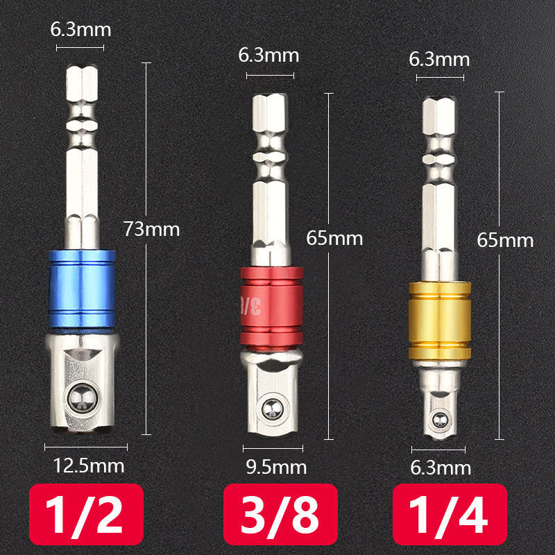 Hex Shank to Square 1 / 4 3 / 8 1 / 2 Bộ Chuyển Đổi Điện Gió Lô Cờ Lê Chuyển Đổi Thanh Cầm Tay Điện 