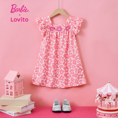 Barbie™ X Lovito Kids Váy Dễ Thương Viền Bèo Xuân/Hè màu hồng cho Bé Gái DRBL2PAD055