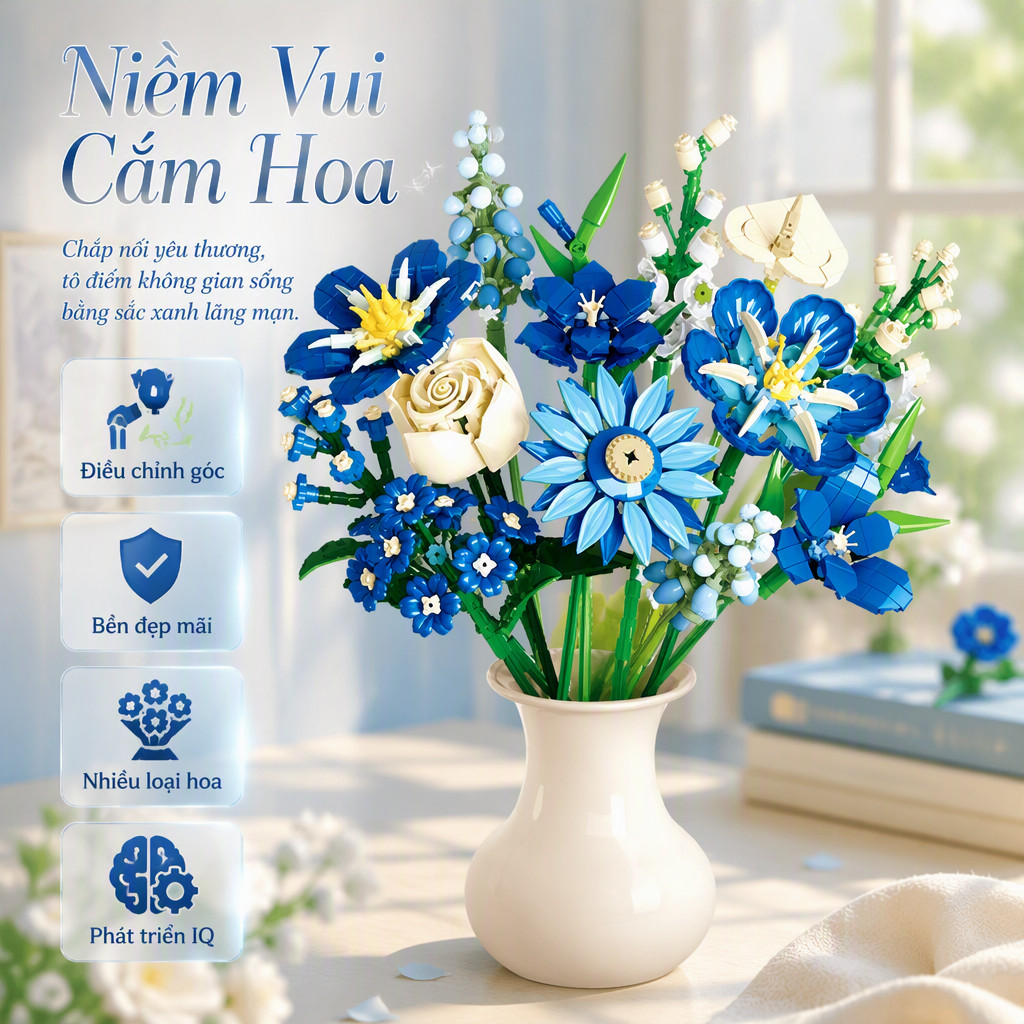 Juxing Building Blocks Midnight Blue Tulip Flower Bouquet Assembly Toy Set Home Decor Gift For Holid
