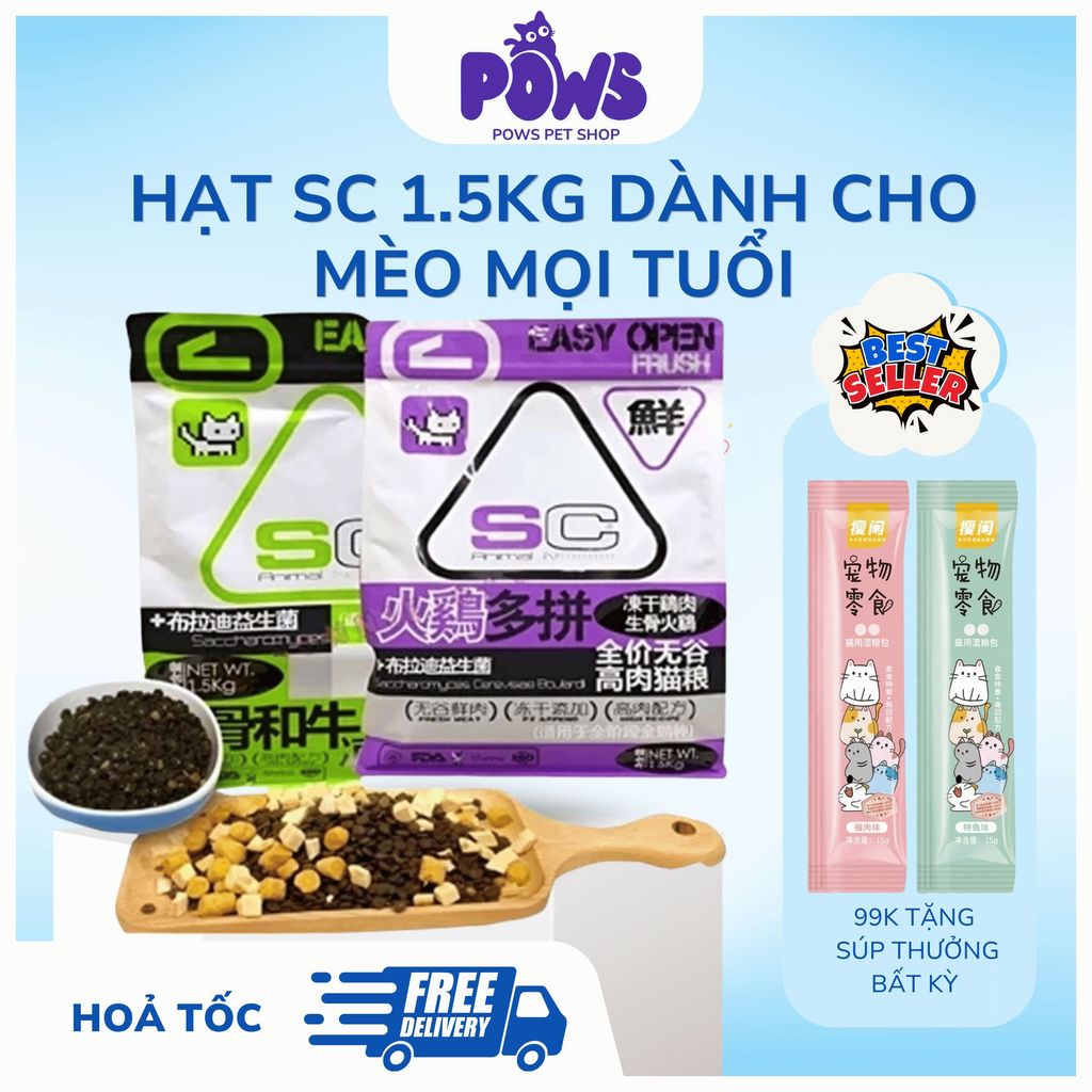 Hạt SC GrainFree 42% Protein Mix Topping, Chà Bông Cho Mèo Mọi Lứa Tuổi - Hạt cho mèo