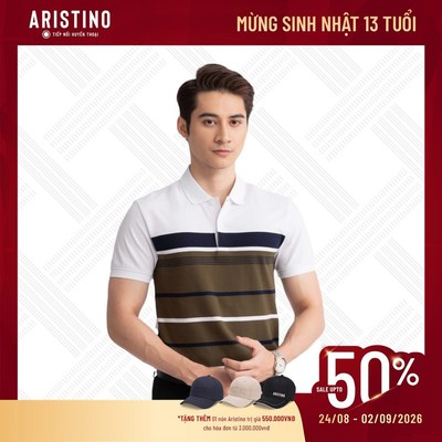 ÁO THUN CÓ CỔ NGẮN TAY ARISTINO MÀU XANH RÊU APS129S3