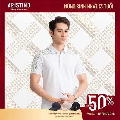 Áp polo quý ông Aristino slim fit thêu logo trước ngực, cổ dệt kim đứng form, sang trọng APS062S3