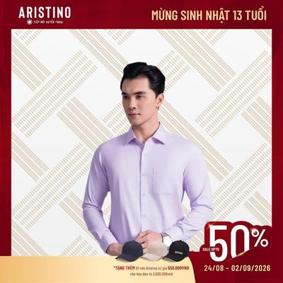 ARISTINO Áo Sơ Mi Nam Tay Dài Tím Kẻ Tăm Bamboo ALS1690S4