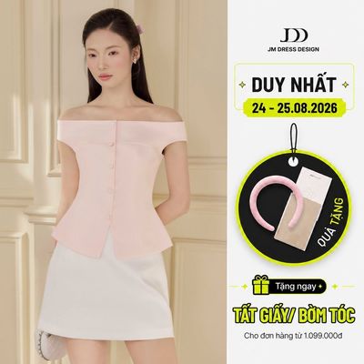 Áo Kiểu Trễ Vai 1 Hàng Cúc 2T01.2601, Áo Trễ Vai Ôm Eo Xoè Hông Che Khuyết Điểm, Áo Kiểu Phong Cách Thanh Lịch By JM