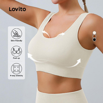 Lovito Phong cách thường ngày Brassiere thể thao Có sọc Cơ bản Push up Không may Chạy bộ yoga Chống rung tràn vú LNE51448