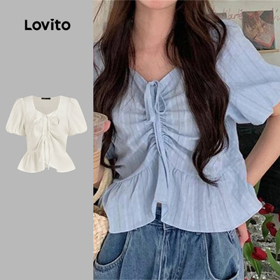Lovito Phong cách thường ngày Áo sơ mi sọc họa tiết xếp nếp thông thường dành cho nữ LNE71762