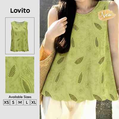 (New Arrival) Lovito Áo kiểu nữ màu xanh lá mùa Xuân/Hè họa tiết đơn giản thanh lịch TKK8P2D150