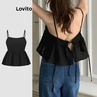 Áo dây nữ Lovito Phong cách thường ngày buộc sau lưng hở màu trơn L121MD336
