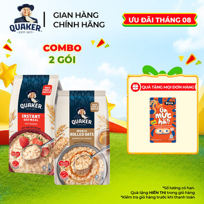 Combo 2 Gói Yến Mạch Ăn Liền QUAKER 1000G / Yến Mạch Cán Dẹt QUAKER 800G - Giàu dinh dưỡng và tốt cho sức khỏe