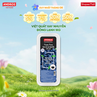 [CHỈ GIAO HCM] Việt Quất Xay Nhuyễn Đông Lạnh - Không chất bảo quản - ANDROS Frozen Puree - 1 KG