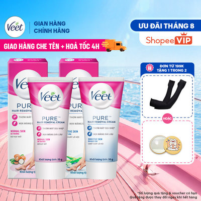 [HỎA TỐC 4H]Combo 2 hộp Kem tẩy lông Veet Pure, cho da nhạy cảm và cho da thường, 50g/hộp, công thức Pure cải tiến