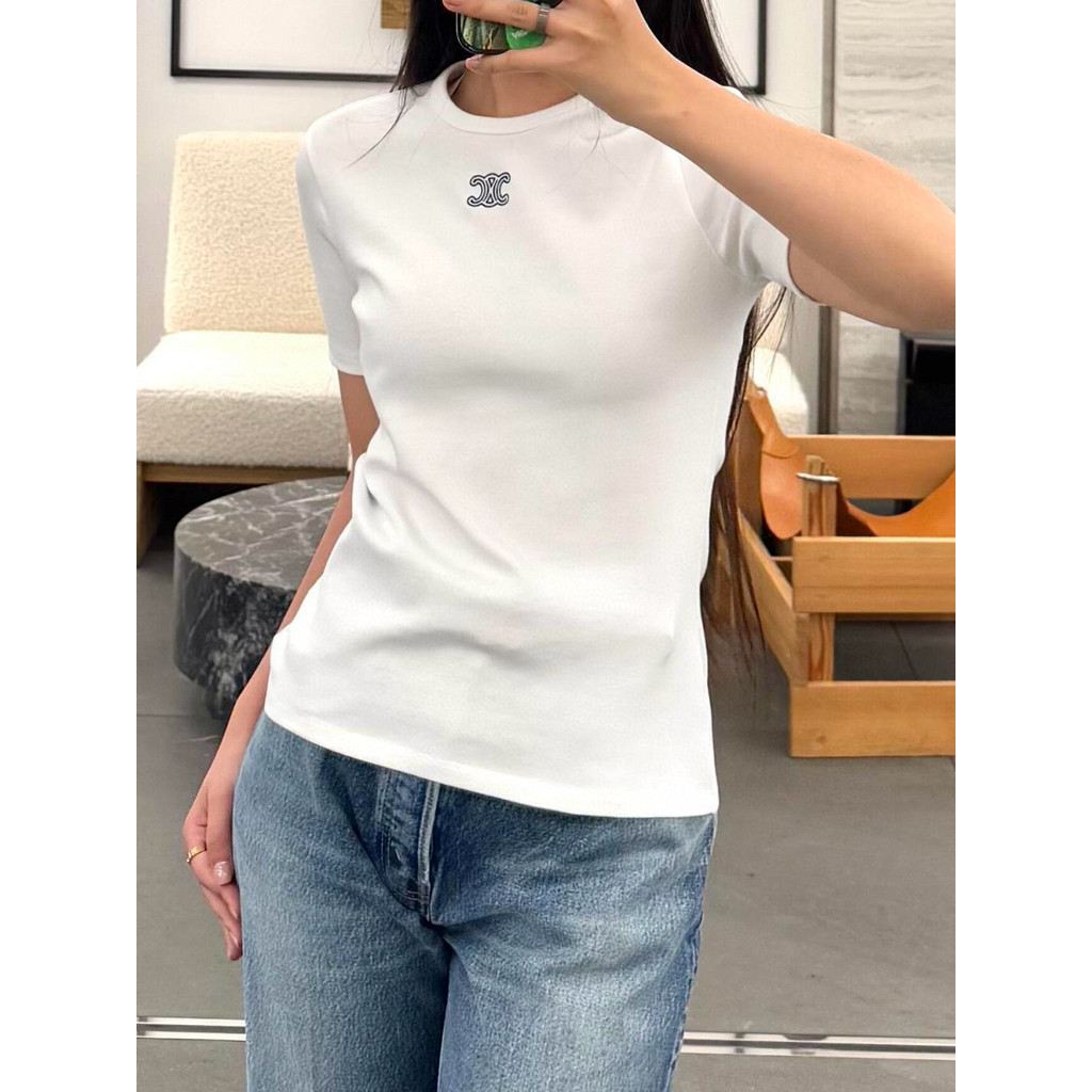 CELINE CELINE Mùa Hè Phong Cách Mới Áo Thun Ngắn Tay Nam Nữ Cặp Đôi Xuân Thu Cao Cấp Quần Áo Mùa Thu