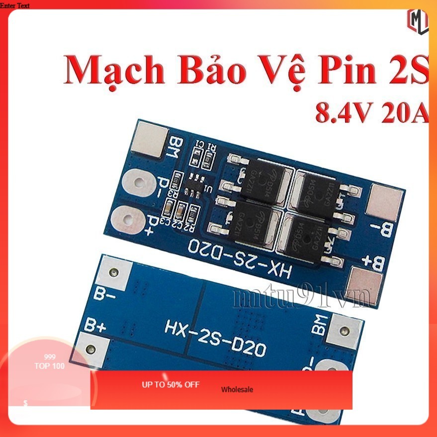Mạch Bảo Vệ Pin Li-Ion 18650 2S 7.4V - 8.4V 10A 2S-D20 / HX-2S-D20