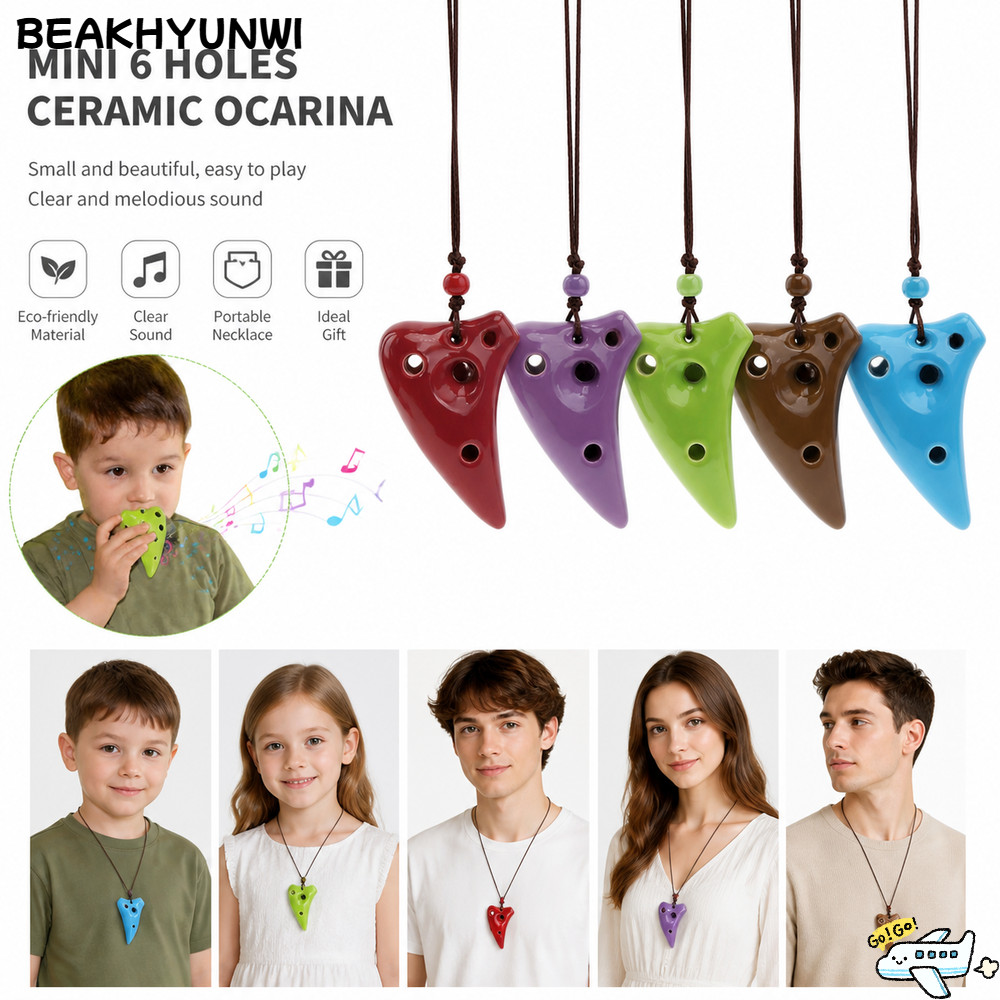 BEAKHYUNWI Gốm Ocarina, Mặt dây chuyền Ocarina 6 lỗ có thể chơi được, Dây treo bao gồm nhạc sáo gốm 
