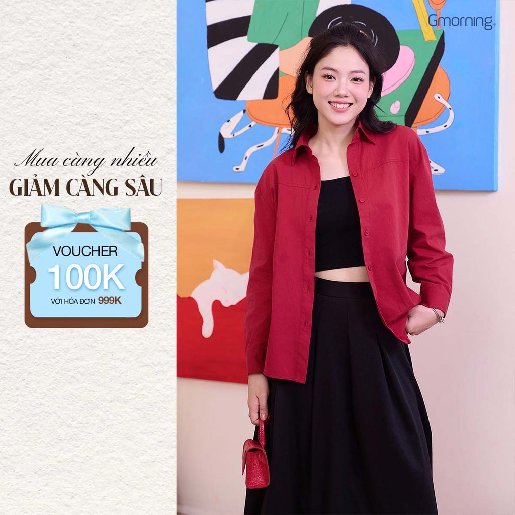 Áo Sơ Mi Nữ Form Suông Rộng Tay Dài Lai Bầu Thời Trang GUMAC YAF11011