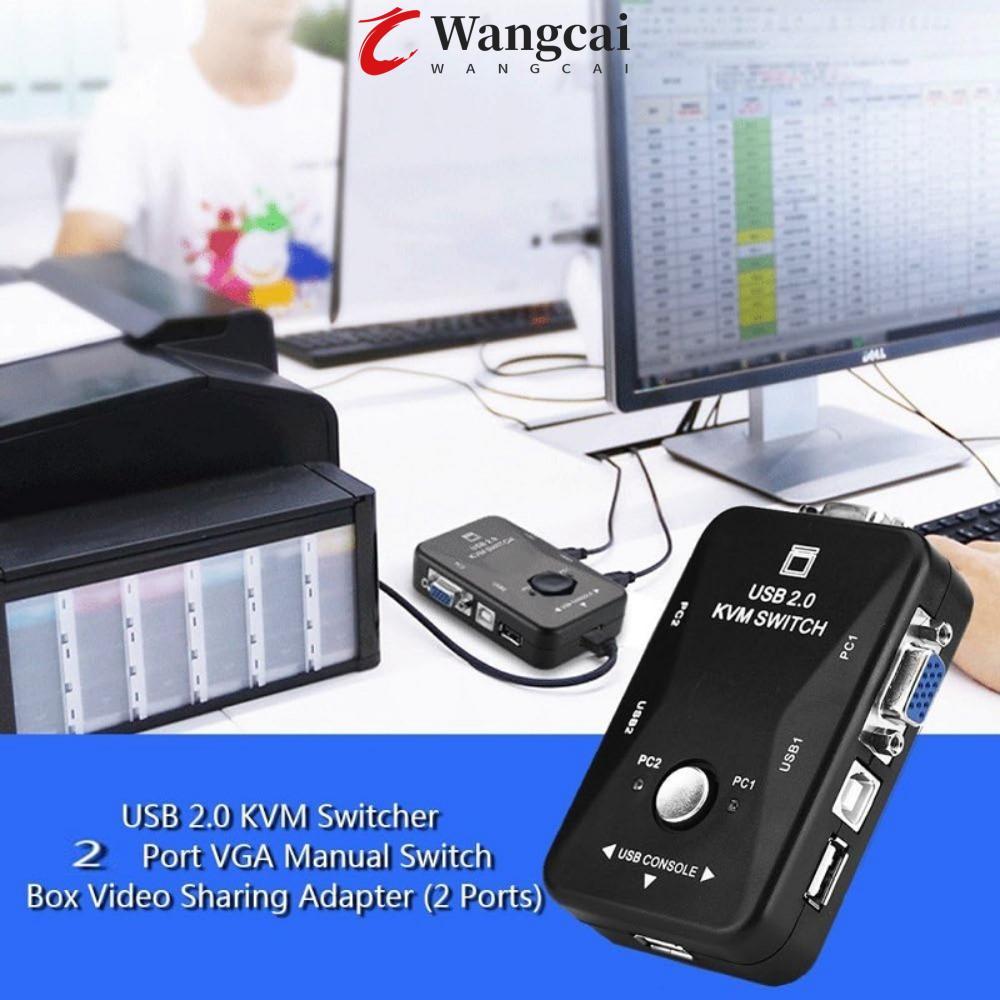 WANGMCAI 2 cổng VGA KVM Switch, 2 trong 1 Out VGA USB 2.0 KVM Switch Splitter, Phím chuột Chia sẻ US
