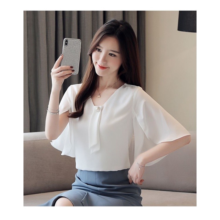 57 Tay Ngắn Voan Nữ Áo Sơ Mi Mùa Hè plus size Áo