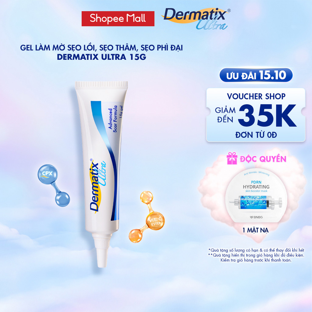 Gel mờ sẹo Dermatix Ultra 15g làm phẳng mềm sẹo lồi, sẹo thâm, sẹo sau phẫu thuật