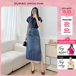 Chân váy jeans nữ bút chì dáng dài midi xẻ tà tôn dáng dễ phối trẻ trung thời trang GUMAC VD12037