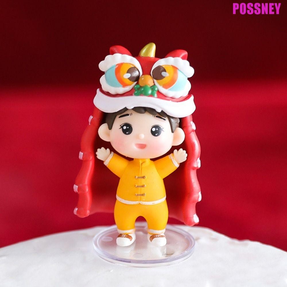 POSSSNEY Lion Dance Doll Trang trí, PVC Lion Dance Lion Dance Koi Boy Girl Doll Trang trí, Koi Boy G