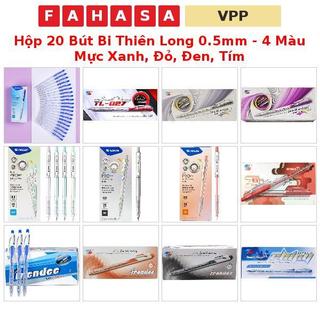 Hộp 20 Bút Bi Thiên Long 0.5mm - 4 Màu Mực Xanh, Đỏ, Đen, Tím