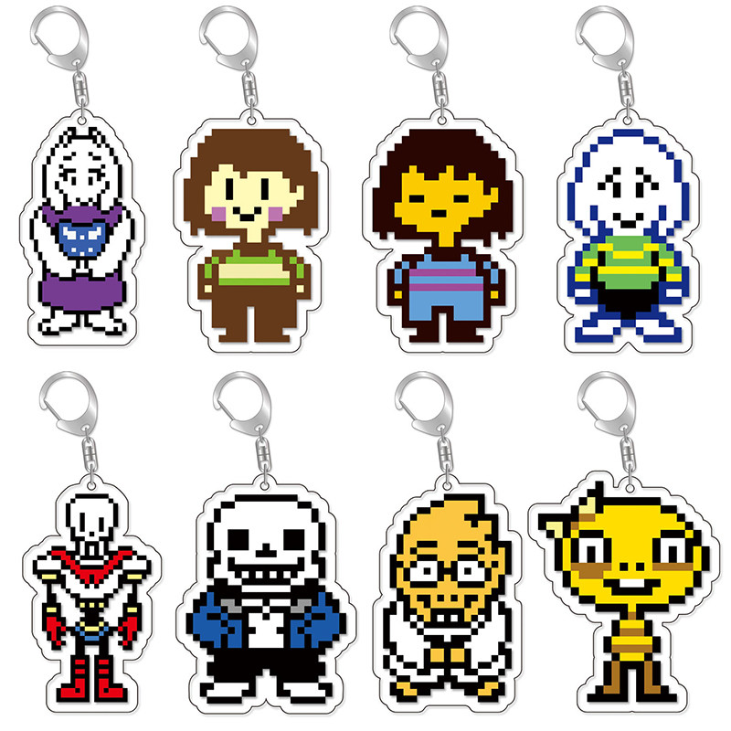 Game Undertale Pixel Keychain Cosplay Sans Flowey Papyrus Asriel Pendant Car Key Ring Bag Accessorie