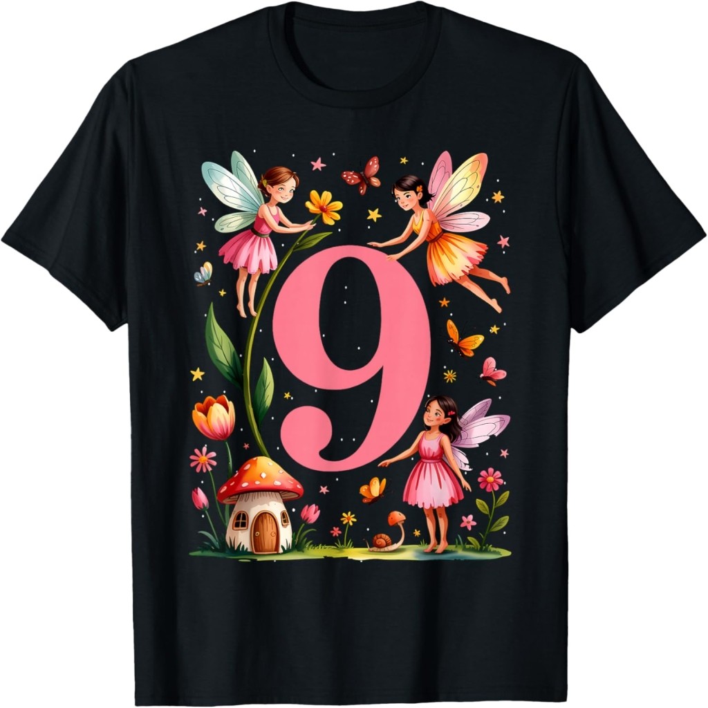 Áo thun Fairy 9th Birthday Girl Butterfly Musoom 9 Year Old Bday T-Shirt