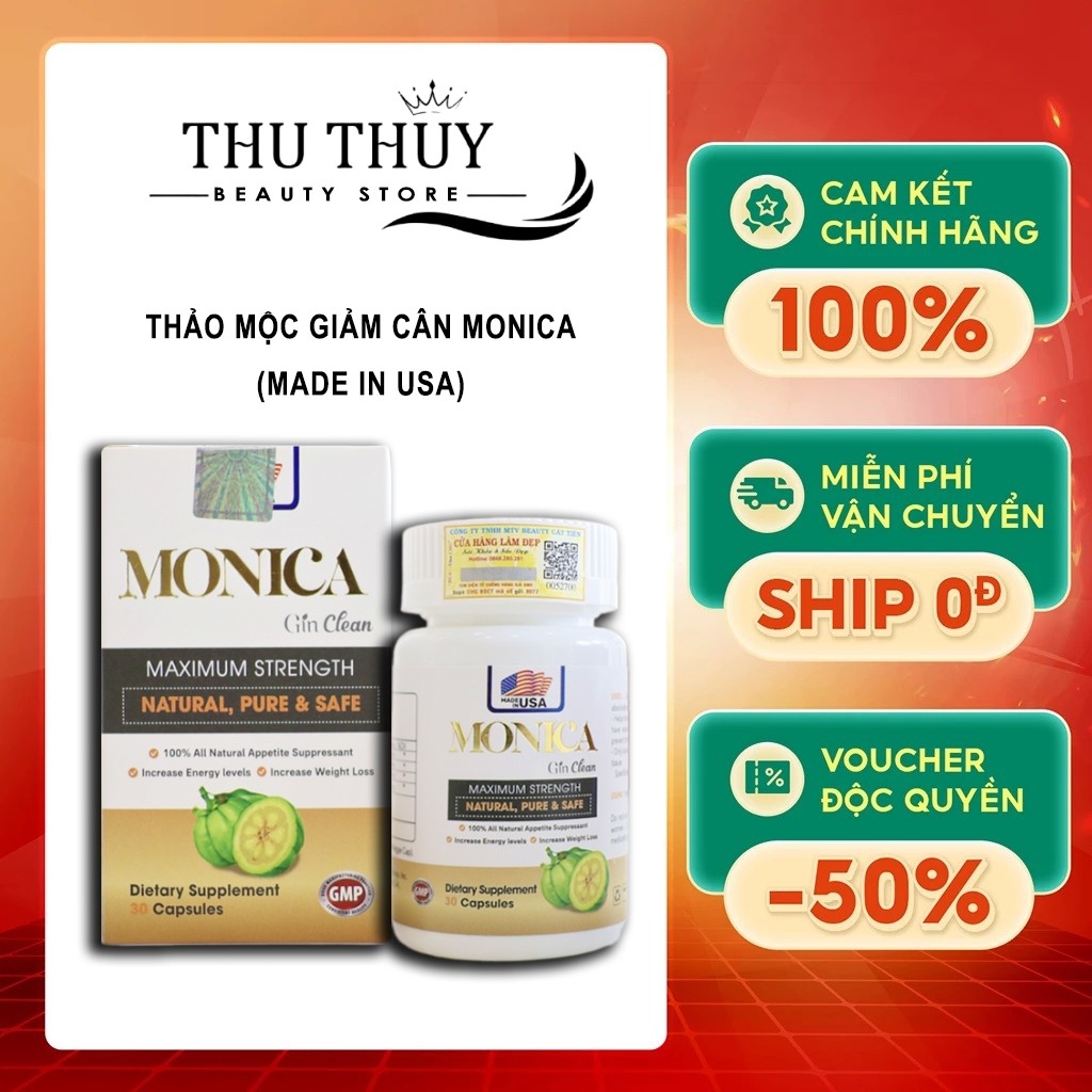 Viên uống giảm cân MONICA, giảm cân cấp tốc đốt mỡ siết cơ MONICA Made In USA - Hộp 30 Viên