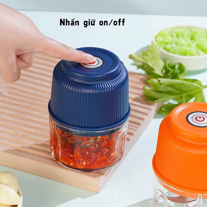 Máy Xay Tỏi Ớt Mini Đa Năng Dung Tích Lớn Sạc Type C Lưỡi Dao 6 Cánh Inox 304 Xay Thịt Hạt Cháo
