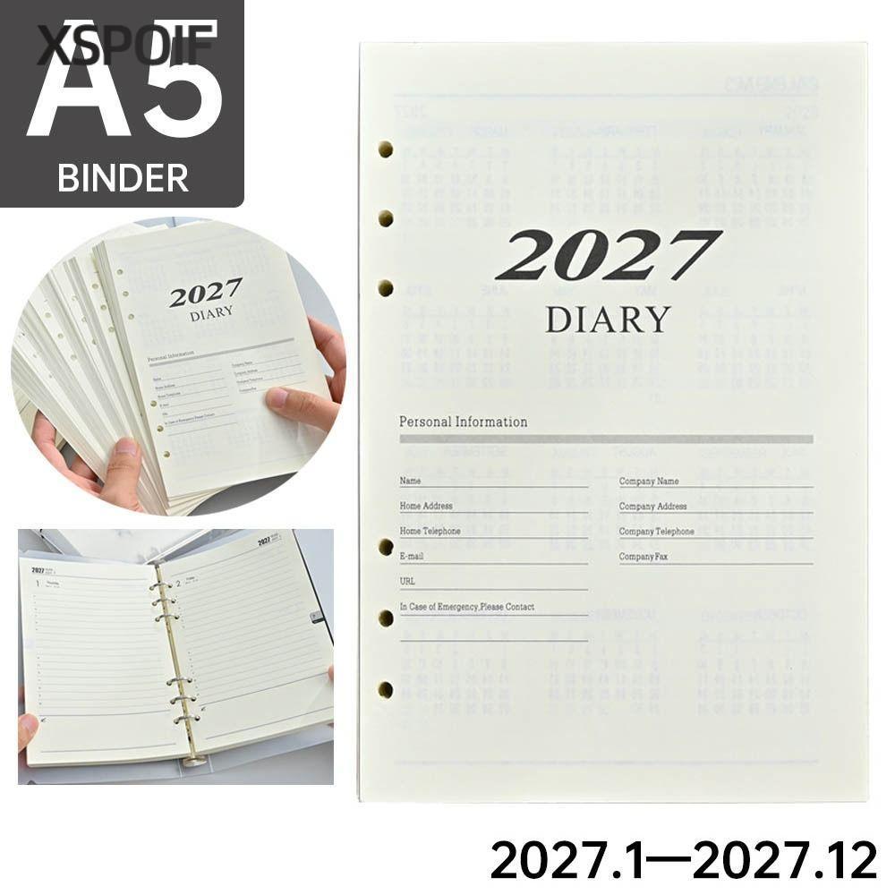 XSPOIF 2027 Journal Agenda Planner Notebook, Loose Leaf Paper Diary Planner Refill Pages, English A5